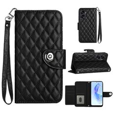 Per Honor 90 Lite Custodia per cellulare in pelle con texture rombica con cordino (nera)
