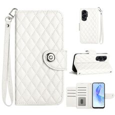Per Honor 90 Lite Custodia per cellulare in pelle con texture rombica con cordino (bianca)