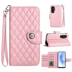 Custodia per cellulare in pelle con texture rombica per Honor 90 Lite con cordino (rosa)