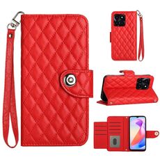 Custodia per cellulare in pelle con texture rombica per Honor X6a con cordino (rosso)