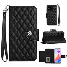 Per Honor X6a Custodia per cellulare in pelle con texture rombica con cordino (nera)