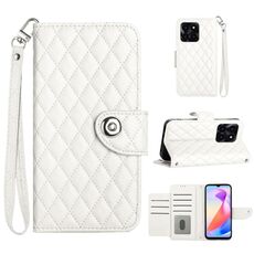 Per Honor X6a Custodia per cellulare in pelle con texture rombica con cordino (bianca)