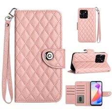 Custodia per cellulare in pelle con texture rombica per Honor X6a con cordino (rosa corallo)