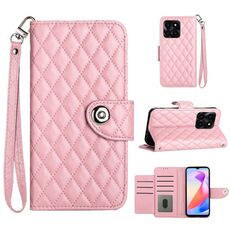 Custodia per cellulare in pelle con texture rombica per Honor X6a con cordino (rosa)