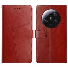 Per Xiaomi 14 Custodia per cellulare in pelle con motivo ultra a forma di Y (marrone)