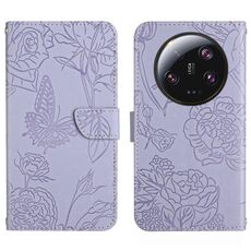 Custodia per telefono in pelle Flip in rilievo con farfalla Ultra Skin Feel per Xiaomi 14 (viola)