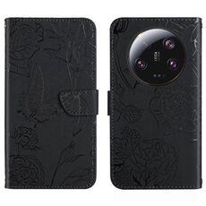 Per Xiaomi 14 Ultra Skin Feel Custodia per cellulare in pelle con vibrazione in rilievo a farfalla (nera)