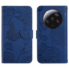 Per Xiaomi 14 Ultra Skin Feel Custodia per cellulare in pelle con vibrazione in rilievo a farfalla (blu)