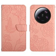 Custodia per telefono in pelle Flip in rilievo con farfalla Ultra Skin Feel per Xiaomi 14 (rosa)