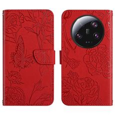Custodia per telefono in pelle Flip in rilievo con farfalla Ultra Skin Feel per Xiaomi 14 (rossa)