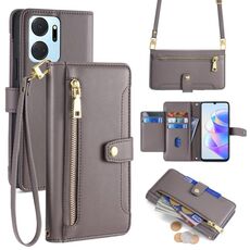 Per Honor X7a Lite Custodia per cellulare in pelle con cerniera a tracolla con texture di pecora (grigio)