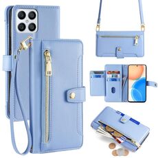Per Honor X8 Lite Custodia per cellulare in pelle con cerniera a tracolla con texture di pecora (blu)