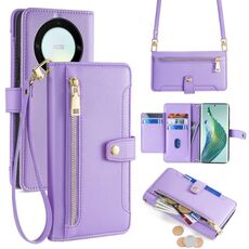 Per Honor X9a Lite Custodia per cellulare in pelle con cerniera a tracolla con texture di pecora (viola)