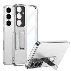 Per Samsung Galaxy S24 5G GKK Custodia protettiva per telefono galvanica a copertura totale con supporto (Argento)