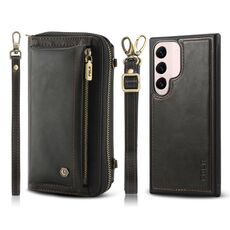 Custodia per telefono in pelle a portafoglio con cerniera multifunzionale a tracolla per Samsung Galaxy S22 5G (nera)
