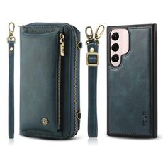 Custodia per telefono in pelle a portafoglio con cerniera multifunzionale a tracolla per Samsung Galaxy S22+ 5G (verde)