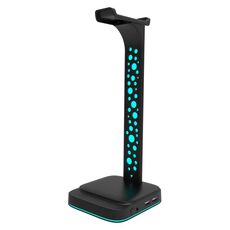 Supporto per cuffie illuminato RGB audio da 3,5 mm Espositore per cuffie da gioco Dual USB (con jack per cuffie nero)