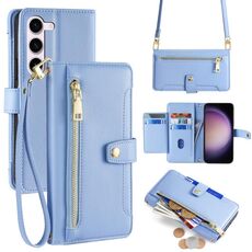Per Samsung Galaxy S23 5G Custodia per telefono in pelle con cerniera a tracolla con trama di pecora (blu)
