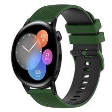 Per Huawei Watch GT3 46mm 22mm Cinturino in silicone bicolore a scacchi (verde amy + nero)