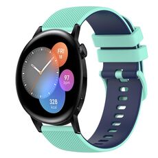 Per Huawei Watch GT3 46mm 22mm Cinturino in silicone bicolore a scacchi (verde acqua + blu)