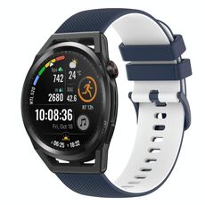 Per Huawei Watch GT Runner 22mm Cinturino in silicone bicolore a scacchi (blu scuro + bianco)