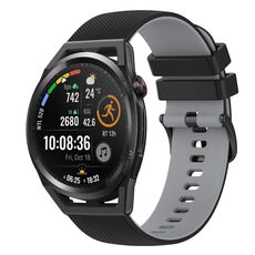 Per Huawei Watch GT Runner 22mm Cinturino in silicone bicolore a scacchi (nero + grigio)