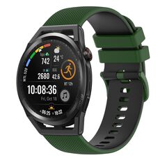 Per Huawei Watch GT Runner 22mm Cinturino in silicone bicolore a scacchi (verde Amy + nero)