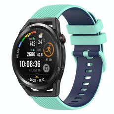Per Huawei Watch GT Runner 22mm Cinturino in silicone bicolore a scacchi (verde acqua + blu)