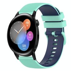 Per Huawei Watch 3 Cinturino in silicone bicolore a scacchi da 22 mm (verde acqua + blu)