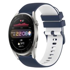 Per Huawei Watch 3 Pro 22mm Cinturino in silicone bicolore a scacchi (blu scuro + bianco)