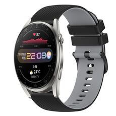 Per Huawei Watch 3 Pro 22mm Cinturino in silicone bicolore a scacchi (nero + grigio)