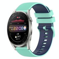 Per Huawei Watch 3 Pro Cinturino in silicone bicolore a scacchi da 22 mm (verde acqua + blu)