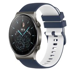 Per Huawei GT2 Pro Cinturino in silicone bicolore a scacchi da 22 mm (blu scuro + bianco)