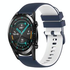 Per Huawei GT2 46mm 22mm Cinturino in silicone bicolore a scacchi (blu scuro + bianco)