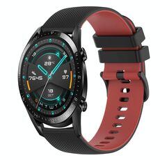 Per Huawei GT2 46mm 22mm Cinturino in silicone bicolore a scacchi (nero + rosso)