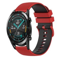 Per Huawei GT2 46mm 22mm Cinturino in silicone bicolore a scacchi (rosso + nero)