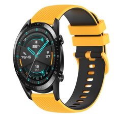 Per Huawei GT2 46mm 22mm Cinturino in silicone bicolore a scacchi (giallo + nero)