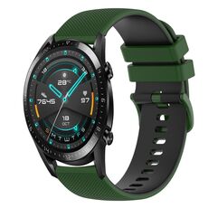 Per Huawei GT2 46mm 22mm Cinturino in silicone bicolore a scacchi (verde Amy + nero)