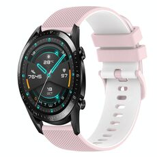 Per Huawei GT2 46mm 22mm Cinturino in silicone bicolore a scacchi (rosa + bianco)