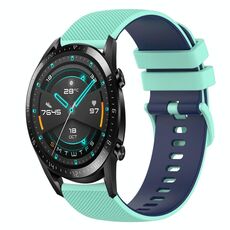 Per Huawei GT2 46mm 22mm Cinturino in silicone bicolore a scacchi (verde acqua + blu)
