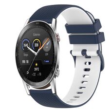 For Honor Magic Watch 2 46mm 22mm Cinturino in silicone bicolore a scacchi (blu scuro + bianco)