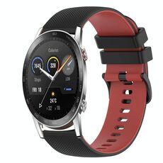 For Honor Magic Watch 2 46mm 22mm Cinturino in silicone bicolore a scacchi (nero + rosso)