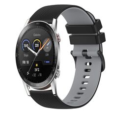For Honor Magic Watch 2 46mm 22mm Cinturino in silicone bicolore a scacchi (nero + grigio)