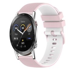 For Honor Magic Watch 2 46mm 22mm Cinturino in silicone bicolore a scacchi (rosa + bianco)