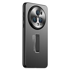 Per Honor Magic5 Pro Custodia per telefono con supporto in TPU ibrido in metallo satinato (nero)