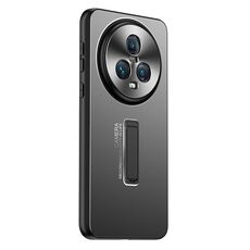 Per Honor Magic5 Custodia per telefono con supporto in TPU ibrido in metallo satinato (nero)