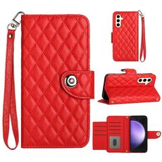 Custodia per cellulare in pelle con texture rombica per Samsung Galaxy S24+ 5G con cordino (rosso)
