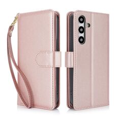 Custodia per telefono in pelle RFID con portafoglio multi-scheda per Samsung Galaxy S24 5G (oro rosa)