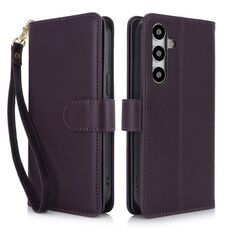 Custodia per telefono in pelle RFID con portafoglio multi-scheda per Samsung Galaxy S24 5G (viola scuro)