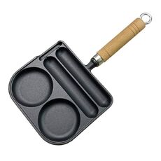 Padella multifunzionale 2 in 1 per la colazione, padella per salsicce in ghisa per uso domestico (modello con uovo fritto)